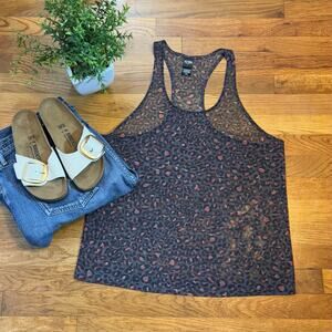 Victoria’s Secret Sport Womens Medium Gray Pink Cheetah Print Mesh Racerback Top